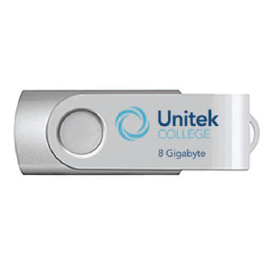 8 GB Swivel Flash Drive - Silver, 2 Color Logo Unitek College